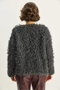 Bianco Lucci Women Oversized Fringed Knitwear Cardigan 9062 - Image 7