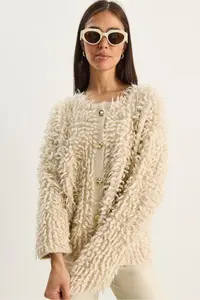 Bianco Lucci Women Oversized Fringed Knitwear Cardigan 9062
