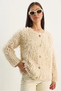 Bianco Lucci Women Oversized Fringed Knitwear Cardigan 9062 - Image 2
