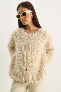 Bianco Lucci Women Oversized Fringed Knitwear Cardigan 9062 - Image 4