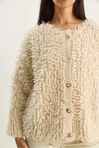 Bianco Lucci Women Oversized Fringed Knitwear Cardigan 9062 - Image 5