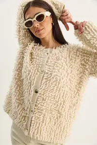 Bianco Lucci Women Oversized Fringed Knitwear Cardigan 9062 - Image 6
