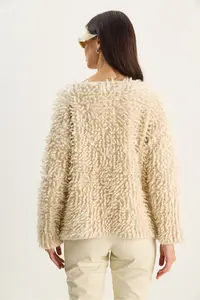 Bianco Lucci Women Oversized Fringed Knitwear Cardigan 9062 - Image 7