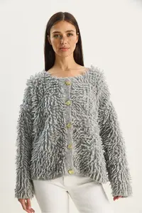 Bianco Lucci Women Oversized Fringed Knitwear Cardigan 9062 - Image 2