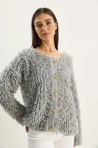 Bianco Lucci Women Oversized Fringed Knitwear Cardigan 9062 - Image 3