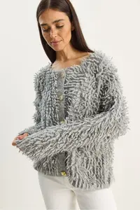 Bianco Lucci Women Oversized Fringed Knitwear Cardigan 9062 - Image 4