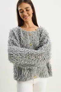 Bianco Lucci Women Oversized Fringed Knitwear Cardigan 9062 - Image 5