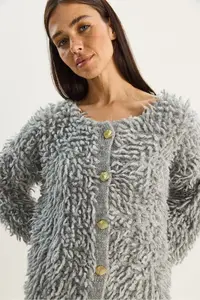 Bianco Lucci Women Oversized Fringed Knitwear Cardigan 9062 - Image 6