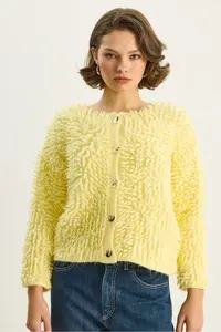 Bianco Lucci Women Oversized Fringed Knitwear Cardigan 9062 - Image 4