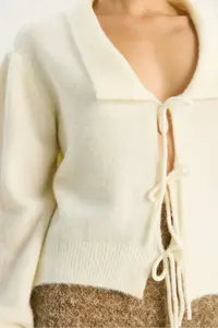 Bianco Lucci Women's Collared Tie Detailed Knitwear Cardigan 9061 - Image 7