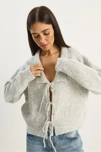 Bianco Lucci Women's Collared Tie Detailed Knitwear Cardigan 9061 - Image 5