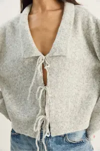 Bianco Lucci Women's Collared Tie Detailed Knitwear Cardigan 9061 - Image 6