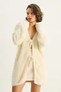 Bianco Lucci Women's Bearded Soft Textured Knitwear Cardigan with Tie Detail 9064 - Image 5