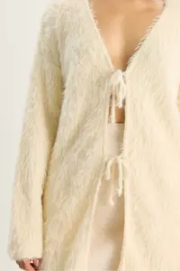 Bianco Lucci Women's Bearded Soft Textured Knitwear Cardigan with Tie Detail 9064 - Image 7