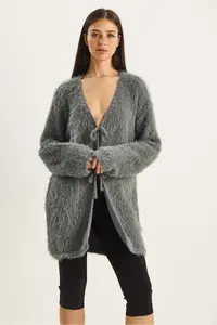 Bianco Lucci Women's Bearded Soft Textured Knitwear Cardigan with Tie Detail 9064 - Image 3
