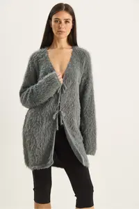 Bianco Lucci Women's Bearded Soft Textured Knitwear Cardigan with Tie Detail 9064 - Image 5