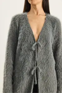 Bianco Lucci Women's Bearded Soft Textured Knitwear Cardigan with Tie Detail 9064 - Image 7