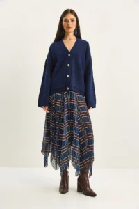 Bianco Lucci Women's Plaid Patterned Wrinkle Effect Lined Midi Chiffon Skirt - Image 2