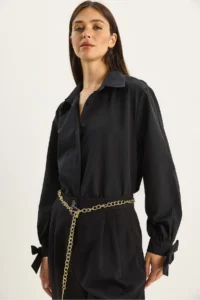 Bianco Lucci Women Cuff Detailed Poplin Shirt 2153 - Image 2