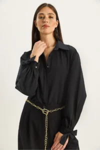 Bianco Lucci Women Cuff Detailed Poplin Shirt 2153 - Image 3