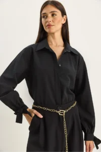 Bianco Lucci Women Cuff Detailed Poplin Shirt 2153 - Image 4