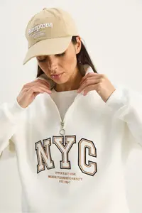 Bianco Lucci Women's NYC Embroidered Collar Zippered Three Thread Ribbed Oversized Sweatshirt - Image 3