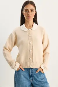 Bianco Lucci Women's Knitted Baby Collar Sleeve Detailed Knitwear Cardigan - Image 2