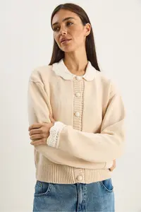 Bianco Lucci Women's Knitted Baby Collar Sleeve Detailed Knitwear Cardigan - Image 3
