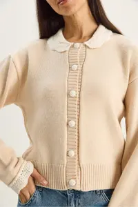 Bianco Lucci Women's Knitted Baby Collar Sleeve Detailed Knitwear Cardigan - Image 4