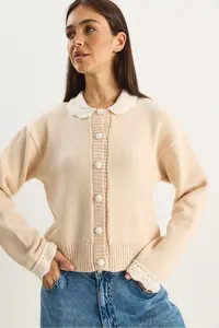 Bianco Lucci Women's Knitted Baby Collar Sleeve Detailed Knitwear Cardigan - Image 5