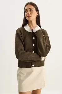 Bianco Lucci Women's Knitted Baby Collar Sleeve Detailed Knitwear Cardigan - Image 2