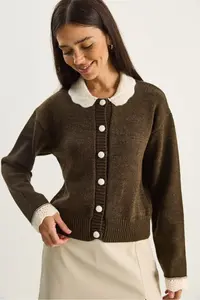 Bianco Lucci Women's Knitted Baby Collar Sleeve Detailed Knitwear Cardigan - Image 4