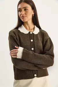 Bianco Lucci Women's Knitted Baby Collar Sleeve Detailed Knitwear Cardigan - Image 6