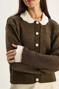 Bianco Lucci Women's Knitted Baby Collar Sleeve Detailed Knitwear Cardigan - Image 7