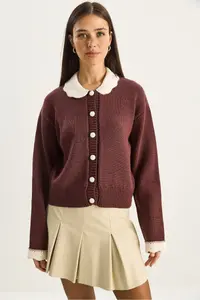 Bianco Lucci Women's Knitted Baby Collar Sleeve Detailed Knitwear Cardigan - Image 2