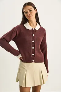 Bianco Lucci Women's Knitted Baby Collar Sleeve Detailed Knitwear Cardigan - Image 4