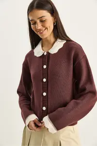 Bianco Lucci Women's Knitted Baby Collar Sleeve Detailed Knitwear Cardigan - Image 5