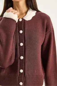 Bianco Lucci Women's Knitted Baby Collar Sleeve Detailed Knitwear Cardigan - Image 6