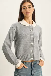 Bianco Lucci Women's Knitted Baby Collar Sleeve Detailed Knitwear Cardigan - Image 3