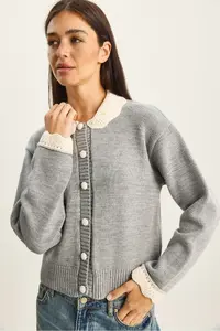 Bianco Lucci Women's Knitted Baby Collar Sleeve Detailed Knitwear Cardigan - Image 4