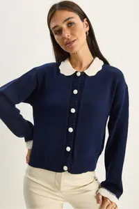 Bianco Lucci Women's Knitted Baby Collar Sleeve Detailed Knitwear Cardigan