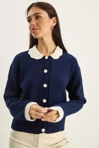 Bianco Lucci Women's Knitted Baby Collar Sleeve Detailed Knitwear Cardigan - Image 2
