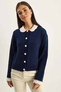 Bianco Lucci Women's Knitted Baby Collar Sleeve Detailed Knitwear Cardigan - Image 3