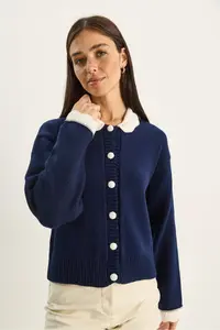 Bianco Lucci Women's Knitted Baby Collar Sleeve Detailed Knitwear Cardigan - Image 4