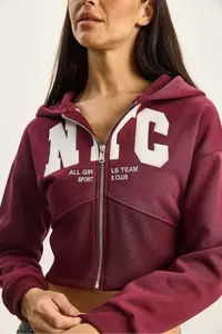 Bianco Lucci Women's NYC Embroidered Three Thread Charm Hooded Crop Cardigan 6942 - Image 5
