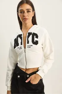 Bianco Lucci Women's NYC Embroidered Three Thread Charm Hooded Crop Cardigan 6942 - Image 3