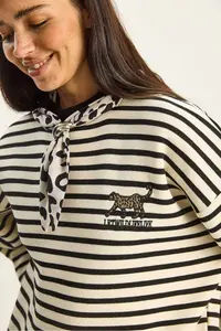 Bianco Lucci Women's Scarf Detailed Leopard Embroidered Striped Three Thread Raised Oversized Sweatshirt 6973 - Image 6