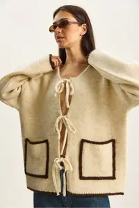 Bianco Lucci Women's Front Tie Pocket Detailed Knitwear Cardigan - Image 5