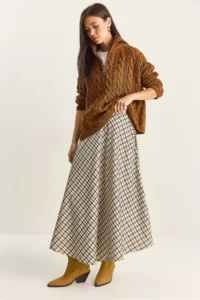 Bianco Lucci Women Plaid Patterned LONG Skirt