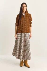 Bianco Lucci Women Plaid Patterned LONG Skirt - Image 2